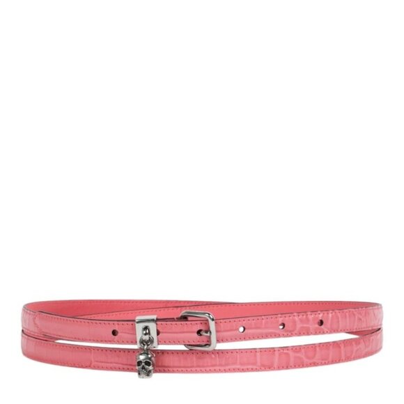 Alexander McQueen Accessories - ALEXANDER MCQUEEN Double Wrap Skull Belt in Coral Calfskin Leather Size 32 - NWT